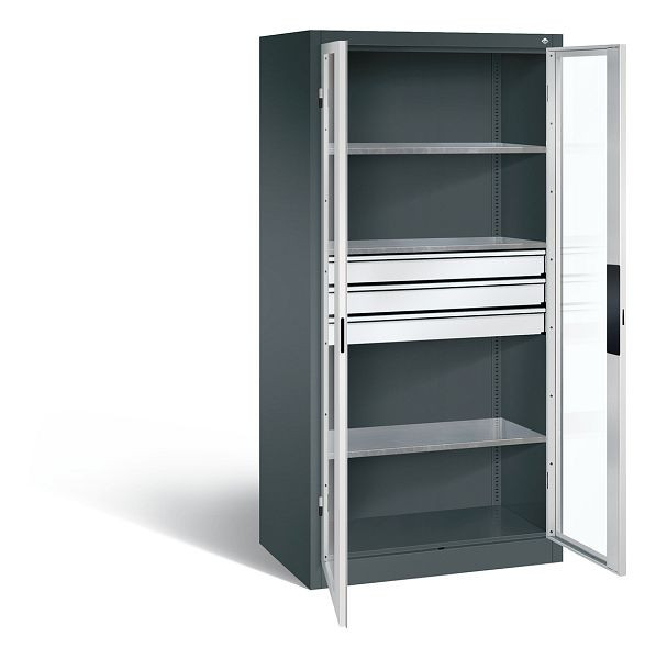 C+P gereedschapskast Acurado, H1950xW930xD600mm, kleur: antracietgrijs/lichtgrijs, verzonken handgreep, 8922-55302 S10012