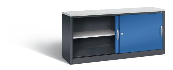 C+P dressoir met schuifdeuren Acurado, H720xB1600xD400mm, kleur: zwartgrijs / gentiaanblauw, beugelgreep, 2 niveaus, 5724-00 S10363