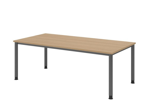 Hammerbacher bureau HS2E, 200 x 100 cm, blad: eikenhout, 25 mm dik, 4-poots frame in grafiet, werkhoogte 68,5-81cm, VHS2E/E/G