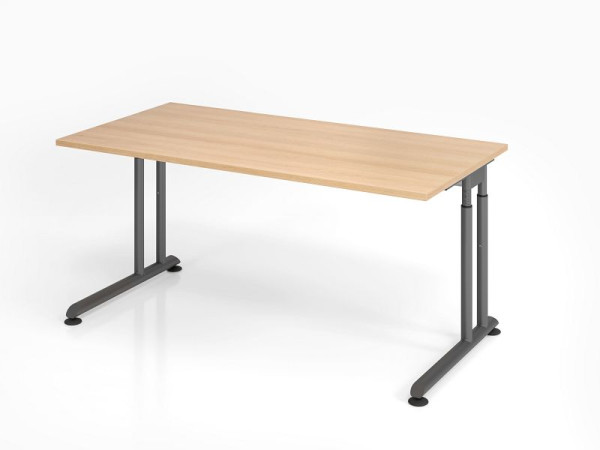 Hammerbacher bureau ZS16, 160 x 80 cm, blad: eikenhout, 25 mm dik, ABS dikke rand, rechthoekige vorm, grafiet, VZS16/E/G
