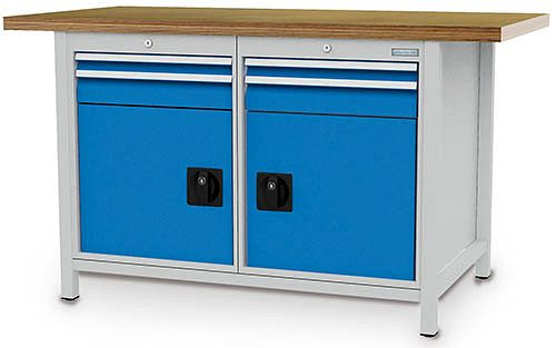 Bedrunka + Hirth box werkbank serie 1500 R18-24, 2x50 mm, 2 x 100 mm, lade volledig uittrekbaar 100%, 1500 x 750 x 859 mm, 03.14.05V
