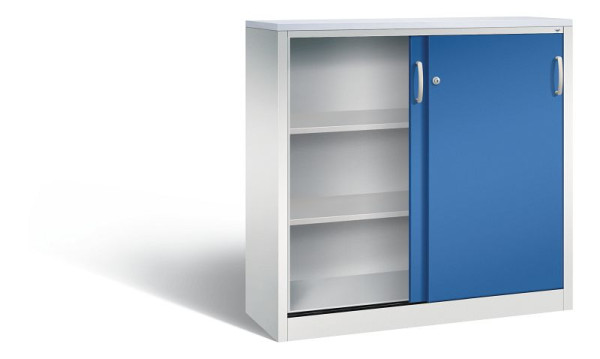C+P dressoir met schuifdeuren Acurado, H1200xB1200xD400mm, kleur: lichtgrijs/gentiaanblauw, beugelgreep, 3 niveaus, 2047-1200 S10346