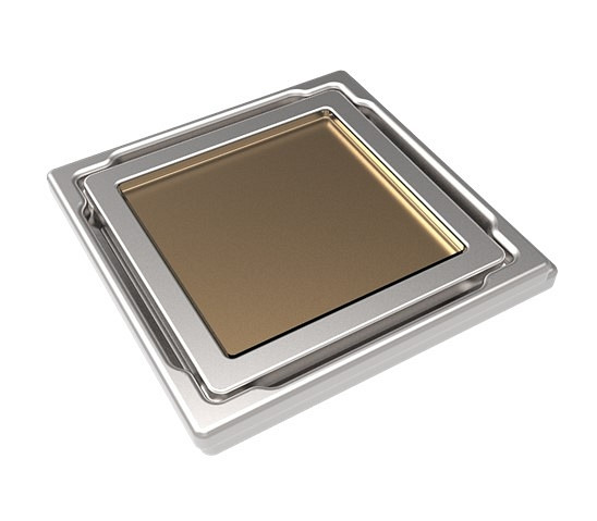 MERT vlakke vloerafvoer met gehard glazen deksel "Beige", RVS frame 110x110 mm, DU-11-CD-BEIGE