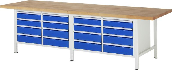 RAU werkbank serie 8000 - frameconstructie (gelast frame), 2 dubbele bodemcontainers (8x laden), 3000x840x900 mm, 03-8477A2-309B4S.11