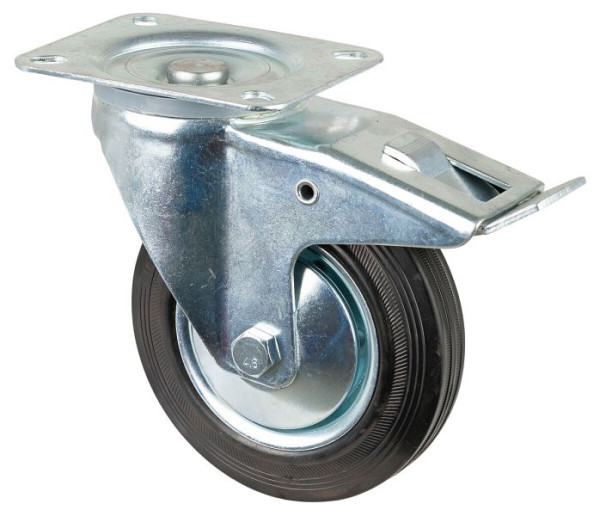 BS rollen transportrol met rem, breedte 40 mm, Ø160 mm, tot 135 kg, zwart rubber, rollager, plaat, VE = 2 stuks, L420.B55.161