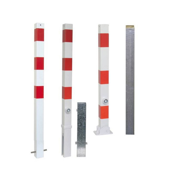 Stone HGS afzetpaal -Bollard- voor hangslot, sluiting bovenaan, voor in betonnering, wit met 3 rode lichtstrips, 2 oogjes, 470uvhb-2