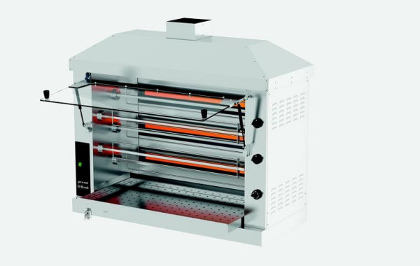 ROLLER GRILL Gas Hähnchengrill CGRG3C-5, 5 Spieße für 12-15 Hähnchen, Warmhaltebereich unten, Glastüren, Gas 14,1 kW, GCRG3C-5