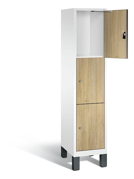 C+P lockerkast Evolo, H1850xB420xD500mm, kleur: verkeerswit / decor eiken Sereno, 3 vakken, 48010-123 S10111