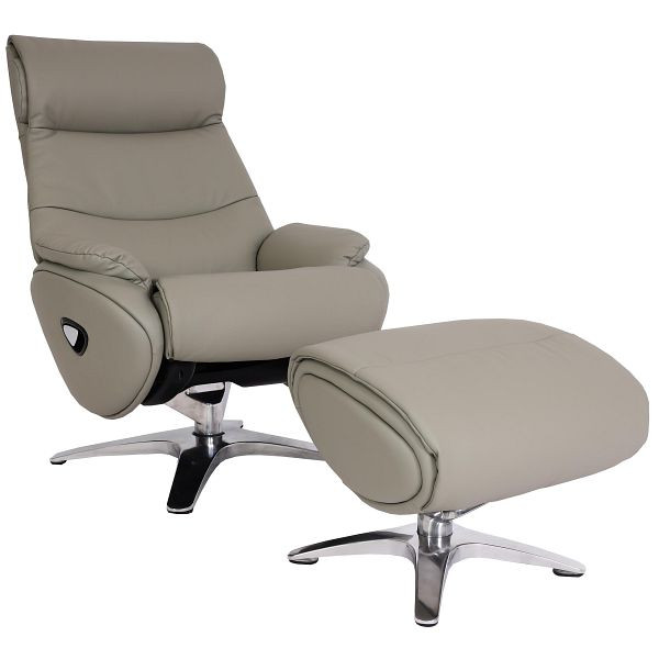 Mendler relaxfauteuil met kruk HWC-K98, tv-fauteuil fauteuil, ligfunctie draaibaar, metaal echt leer/kunstleer, grijs, 98337