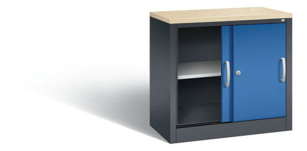 C+P dressoir met schuifdeuren Acurado, H720xB800xD400mm, kleur: zwartgrijs / gentiaanblauw, beugelgreep, 2 niveaus, 5722-00 S10420