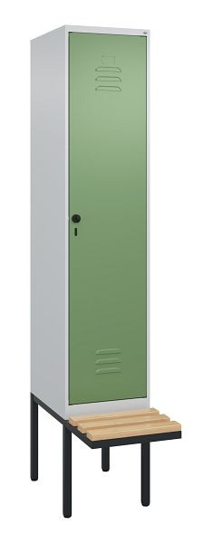 C+P Umkleidespind Classic PLUS, 2120x400x815mm, 7035/6011, Drehriegel, Buche-Sitzleisten, 0800407-12 S10006