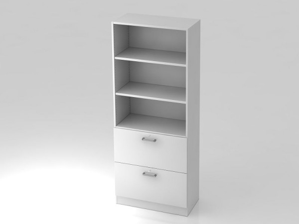 Hammerbacher kast 5OH, 2HR, onderplaat chroomgreep wit/wit, 80x42x200,4 cm (BxDxH), V7300/W/W/CE