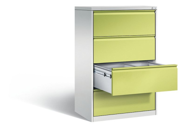 C+P hangmapkast Acurado, H1357xB787xD590mm, kleur: lichtgrijs / virid green, handgreep, 12934-312 S10187