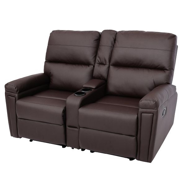 Mendler 2-zits bioscoopstoel HWC-K17, relaxfauteuil, tv-fauteuil, bank, nosag vering, bekerhoudervak, kunstleer bruin, 89369+89370+89371