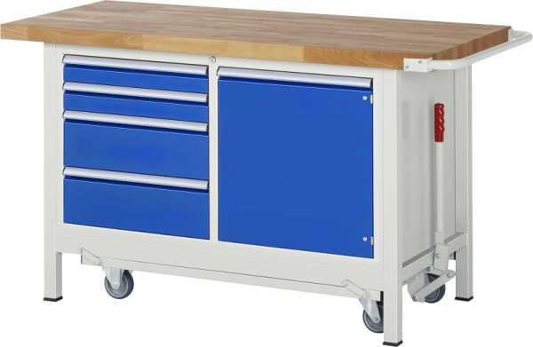 RAU werkbank met neerlaatbaar onderstel serie 8000, 3 x lade, 1 x deur, 1 x plank, 1500x880x700 mm, 05-8470A2-157B4F.11
