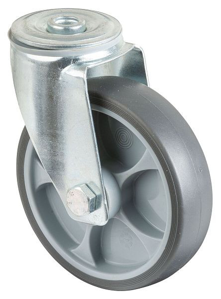 BS rollen transportrol zwenkrol, thermoplastisch rubber wiel grijs, rollager, achtergat, diameter: 120 mm, verpakking: 2 stuks, L101.B44.126