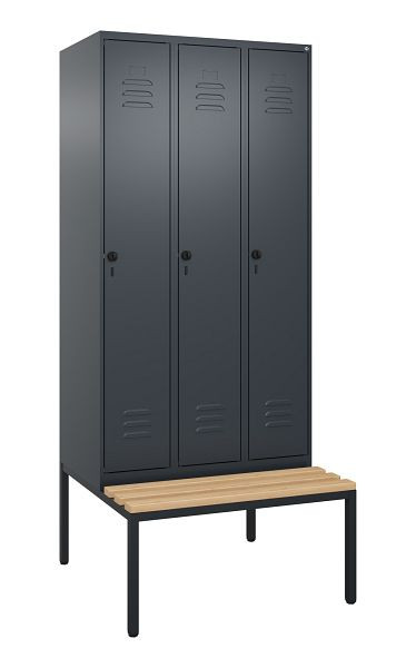 C+P luierkastje Classic PLUS, met onderbank, 3 vakken, 2120x900x815mm, 7016/7016, draaibare sluiting, beuken zitlat, 0800507-30 S10012