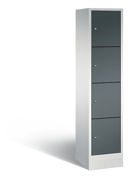C+P Stahl-Ladeschrank Evolo, 4 Fächer, H1800xB420xT500 mm, Lichtgrau/Anthrazit, 48020-1204EB S10015