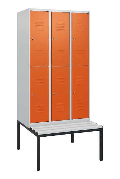 C+P dubbeldekskast Classic PLUS, 3 compartimenten, 1950x900x815mm, 7035/2004, cilindersloten, met bank eronder, 0803505-30 S10125