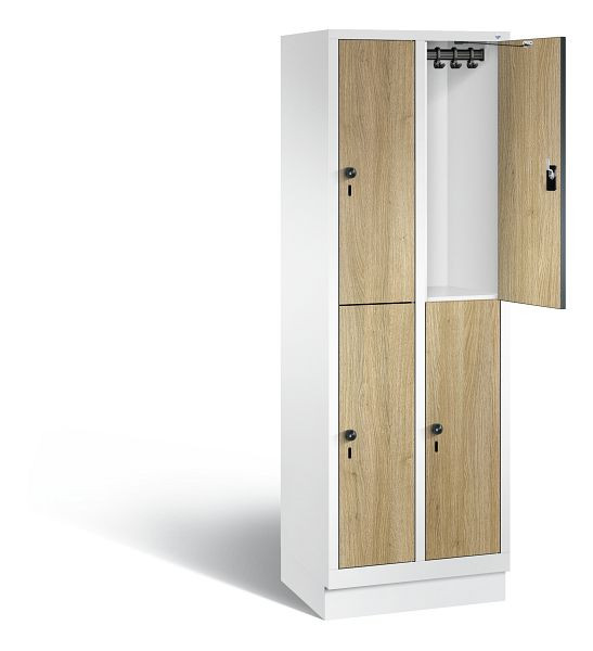 C+P locker 2-laags Evolo, H1800xB610xD500mm, kleur: verkeerswit / decor eiken Sereno, 48320-20 S10544