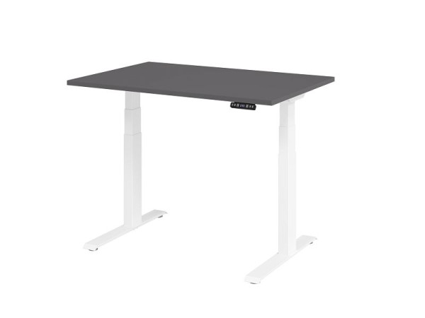 Hammerbacher bureau XDKB12, 120 x 80 cm, blad: grafiet, 25 mm dik, ABS dikke rand, rechthoekige vorm, wit, VXDKB12/G/W