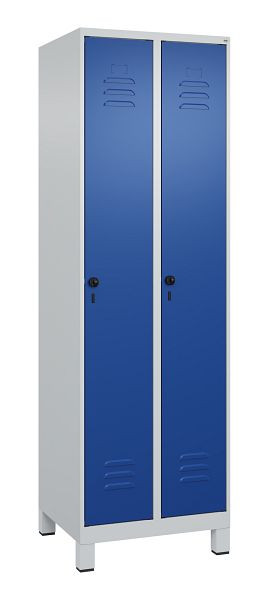 C+P Umkleidespind Classic PLUS, Füße, 2 Abteile, 1950x600x500mm, 7035/5010, Drehriegel, 080010-20 S10003
