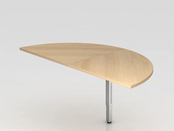Hammerbacher aanschuiftafel 2x kwartcirkel/zilver onderstel vierkant eiken/zilver, halve cirkel voor bevestiging aan een bureau, VRA160/E/S