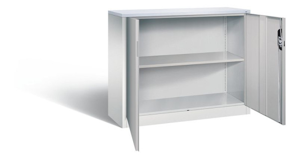 C+P kantoorkast Acurado, H1000xB1200xD400mm, kleur: lichtgrijs/wit aluminium, verzonken handgreep, 2 niveaus, 9466-1200 S10297
