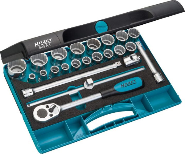Hazet dopsleutelset, hol vierkant 12,5 mm (1/2 inch), uitwendig dubbel zeskant trekprofiel, aantal gereedschappen: 23, 900AZ