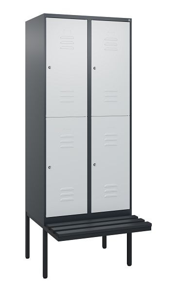 C+P dubbeldekskast Classic PLUS, 2 compartimenten, 2120x800x815mm, 7016/7035, cilindersloten, zwevende zitting, 0803407-22 S10028