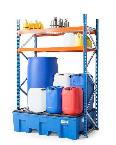 DENIOS vat en legbord voor kleine bakken GKS 1250, opvangbak van PE, 2 roostervloeren, Grundfeld, 201-820
