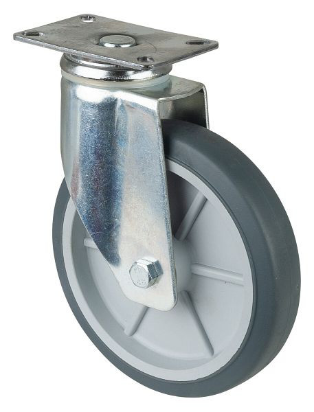 BS-rollen Zware apparatuurrol, breedte 32 mm, Ø150 mm, tot 100 kg, grijs rubberen loopvlak, glijlager, plaat, VE = 2 stuks, C100.A80.151