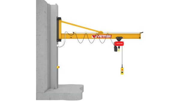 Vetter 500 kg, 5,0 m wandzwenkkraan PRAKTIKUS + standaard opbergbeugel + elektrische kettingtakel, PW5-5.0 + SiXX4F-HF