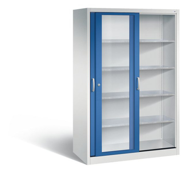 C+P schuifdeurkast Acurado, H1950xB1200xD600mm, kleur: lichtgrijs / gentiaanblauw, beugelgreep, 2069-055 S10027