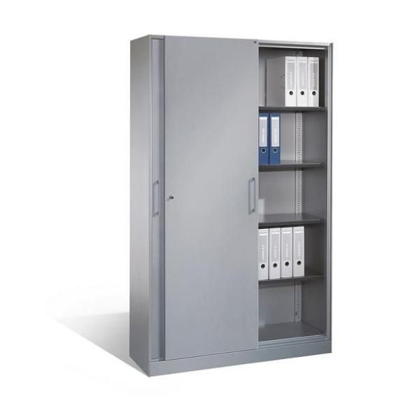C+P schuifdeurkast Asisto, H1980xB1200xD435mm, kleur: wit aluminium, beugelgreep, 5 FH, 142001-000 S10004