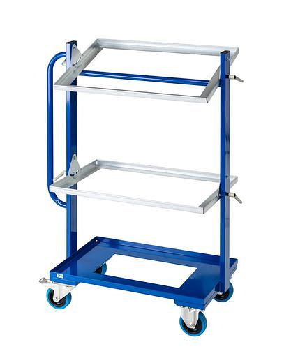 Kongamek zijwagen KM voor eurobakken, 2 kantelbare planken, gegalvaniseerd/blauw, elastische wielen, stop, 269134