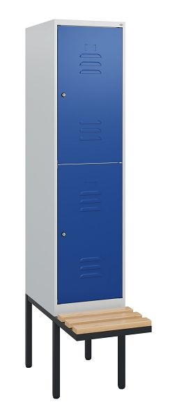 C+P dubbeldekkerkast Classic PLUS, 1950x400x815mm, 7035/5010, cilindersloten, beukenhouten zitlatten, zwevende zitting, 0803405-12 S10033