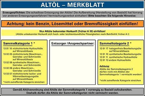 DENIOS Aufkleber "Nur für Altöl" für Kunststofftank, 179-322