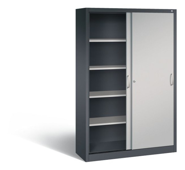 C+P schuifdeurkast Acurado, H1950xB1200xD400mm, kleur: zwart grijs/wit aluminium, beugelgreep, 5 niveaus, 2040-00 S10168