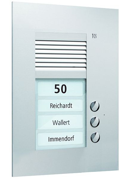 TCS audio voordeurstation serie PUK 3 belknoppen (rechts uitgelijnd), 1-koloms, UP zilver, PUK03/1-EN