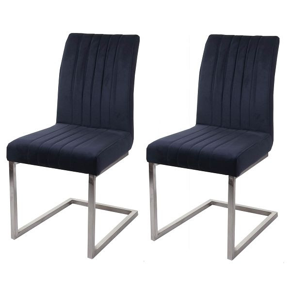 Mendler set van 2 sledestoelen HWC-L14, bezoekersstoel, vergaderstoel, fluweel geborsteld RVS, antracietblauw, 98100