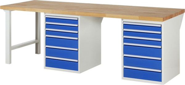 RAU werkbank serie 7000 - modulair ontwerp, 2 onderbouwcontainers (6x laden), 2500x840x900 mm, 03-7515A8-259B4S.11