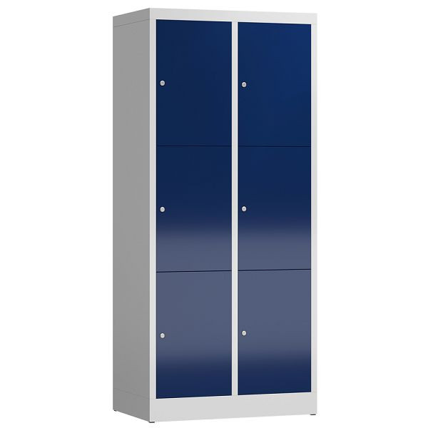 Lüllmann ClassiX lockerkast, 2 compartimenten met elk 3 compartimenten, 1800 x 800 x 500 mm, lichtgrijs/gentiaanblauw, X-523321