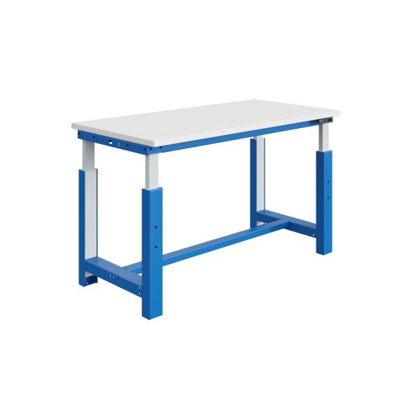 SOFAME SI werkbank, elektrisch in hoogte verstelbaar, B 2000 x D 750 x H 728 tot 1228 mm, melamine werkblad 28 mm, hemelsblauw RAL 5015, W010010883BI