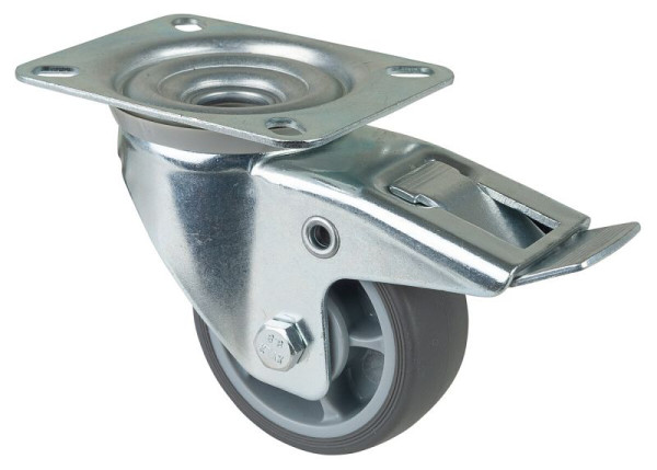 BS-rollen transportrol met rem, breedte 32 mm, Ø80 mm, tot 100 kg, kunststof, kogellager, plaat, VE 4 stuks, L420.A85.082