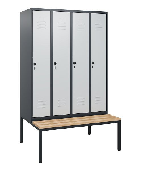 C+P luierkastje Classic PLUS, met onderbank, 4 vakken, 1950x1200x815mm, 7016/7035, draaibare sluiting, beuken zitlat, 0800505-40 S10013