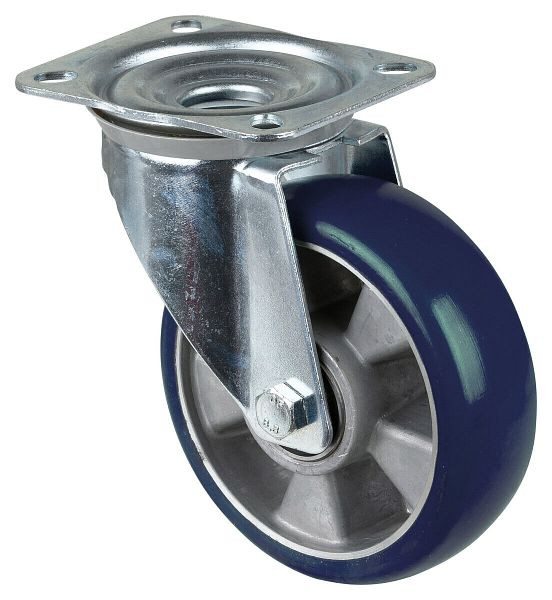 BS Rollen zwaarlastwiel zwenkwiel, polyurethaan wiel 83 Shore, aluminium velg, kogellager, plaat, diameter: 160 mm, RR100.B92.160