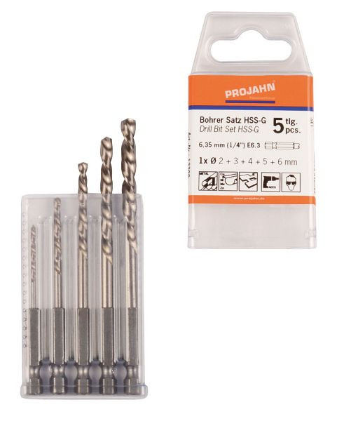 Projahn HSS-G boorset, zeskantschacht E6.3 5-delig (2, 3, 4, 5, 6 mm), 13399
