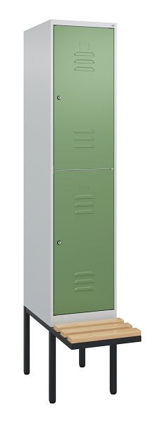 C+P dubbeldekkerkast Classic PLUS, 2120x400x815mm, 7035/6011, cilindersloten, beukenhouten zitlatten, zwevende zitting, 0803407-12 S10096