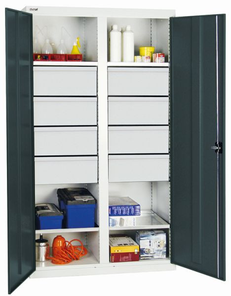 stumpff gereedschaps- en materiaalkast serie 2000, 7035/7016, 8 laden, tussenschot, 4 legborden, 2004671